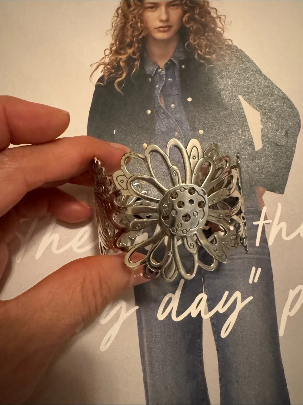 Brighton Silver Floral Cutout Cuff expandable Bangle